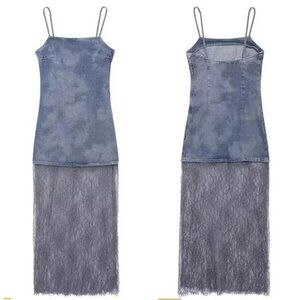 NWOT Zara Limited Edition Denim and Lace Dress Size XS